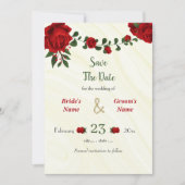 Rode bloemen groene bladeren save the date (Voorkant)