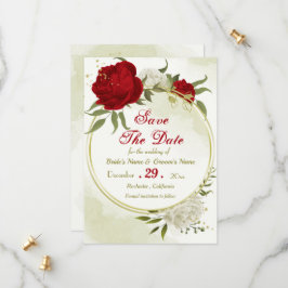 Rode bloemen groene bladeren save the date