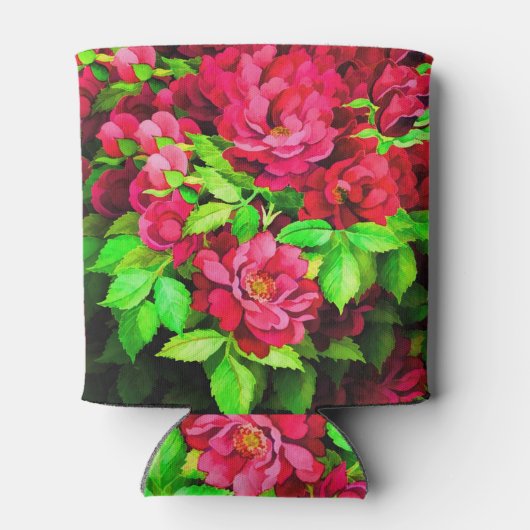 Rode bloemen Groene bladeren Schilderen Blikjeskoeler (Achterkant)