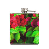 Rode bloemen Groene bladeren Schilderen Heupfles (Achterkant)