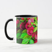 Rode bloemen Groene bladeren Schilderen Mok (Links)