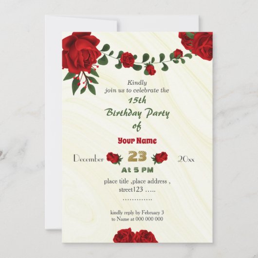 Rode bloemen groene bladeren verjaardag kaart (Voorkant)