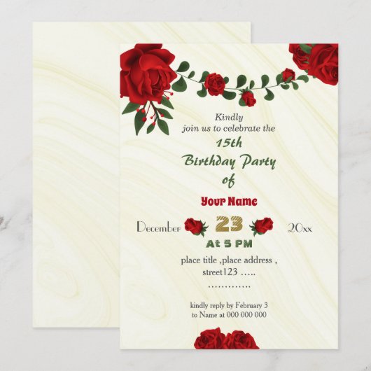 Rode bloemen groene bladeren verjaardag kaart (Voorkant / Achterkant)