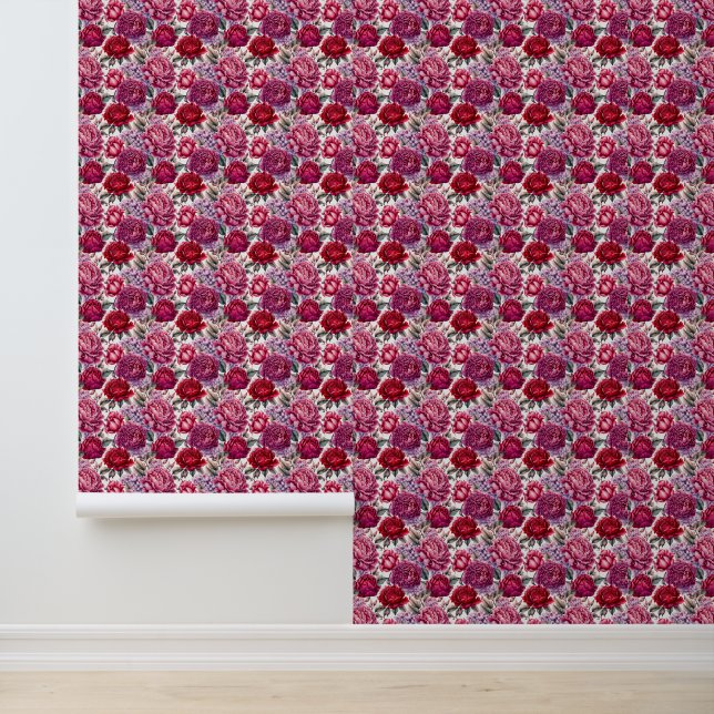 Rode Bloemen Grote Print Behang (Applicatie)