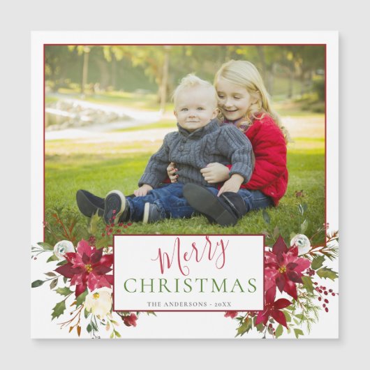 Rode Bloemen Hand Geletterde Foto Vakantie Groet (Voorkant)