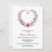 Rode Bloemen Hart Baby shower Kaart (Voorkant)