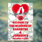 Rode Bloemen Hart Huwelijk Welkom Frosted Acryl Bord (Neutraal)