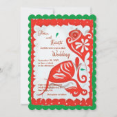 Rode Bloemen Hart Papel Picado Mexicaanse bruiloft Kaart (Voorkant)