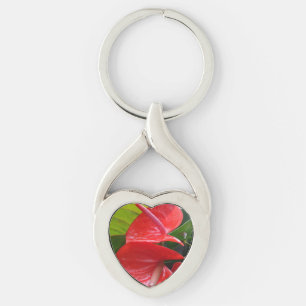 Rode Bloemen Hart Sleutelhanger