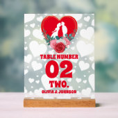 Rode Bloemen Hart Trouwtafel Nummer Frosted Acryl Bord (Neutraal)