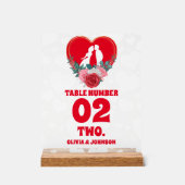 Rode Bloemen Hart Trouwtafel Nummer Frosted Acryl Bord (Voorkant)