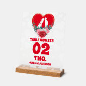 Rode Bloemen Hart Trouwtafel Nummer Frosted Acryl Bord (Hoek)