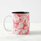 Rode bloemen & harten illustratie tweekleurige koffiemok (Links)