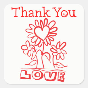 Rode Bloemen & Hartjes Liefde Trouwfeest Bedankt Vierkante Sticker