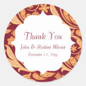 Rode Bloemen Henna Trouwgunst Ronde Sticker (Voorkant)