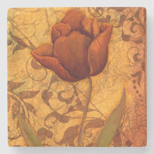 Rode bloemen II Stenen Onderzetter (Voorkant)