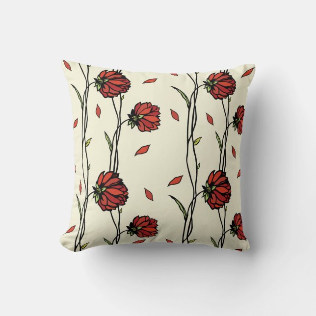  rode bloemen illustratie kussen (Voorkant)
