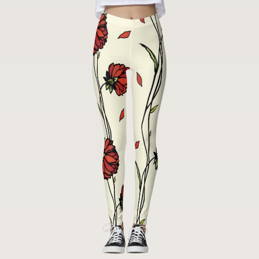  rode bloemen illustratie leggings (Voorkant)