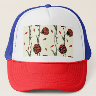 rode bloemen illustratie trucker pet