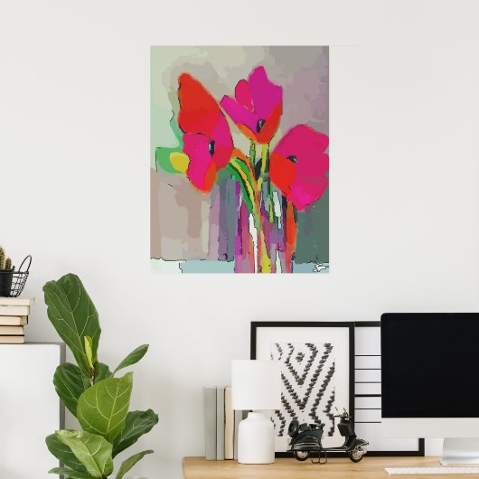 Rode bloemen in de pot poster (Thuiskantoor)