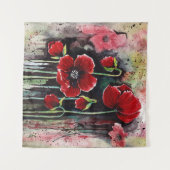 Rode bloemen in de Waterverf Wandkleed (Voorkant (horizontaal))