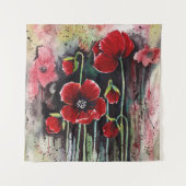 Rode bloemen in de Waterverf Wandkleed (Voorkant)