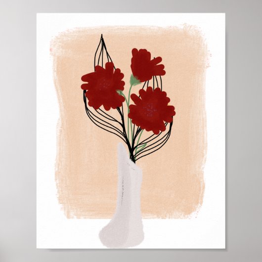 Rode bloemen in Vase Hand Drawn Art Poster (Voorkant)