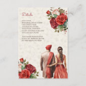Rode Bloemen Indische Punjabi Sikh Trouwdetails Informatiekaartje (Voorkant)