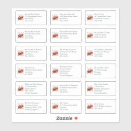 Rode Bloemen Individuele Bruiloft Gast Naam Adres Sticker