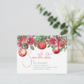 Rode Bloemen Jaarlijks Kerstfeest Aankondigingskaart (Staand voorkant)