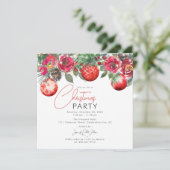 Rode Bloemen Jaarlijks Kerstfeest Kaart (Staand voorkant)