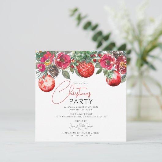 Rode Bloemen Jaarlijks Kerstfeest Kaart (Staand voorkant)