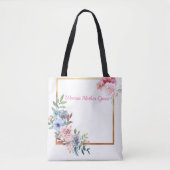 Rode bloemen jouw naam canvas tas (Voorkant)