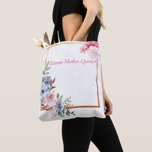 Rode bloemen jouw naam canvas tas (Dichtbij)