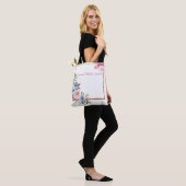 Rode bloemen jouw naam canvas tas (Op model)