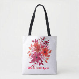 Rode bloemen jouw naam canvas tas