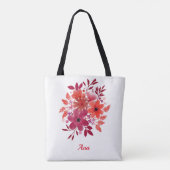 Rode bloemen jouw naam canvas tas (Achterkant)