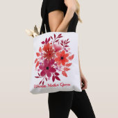 Rode bloemen jouw naam canvas tas (Dichtbij)
