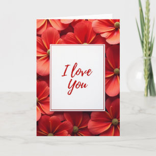 Rode bloemen kaart "Ik hou van jou"