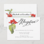 Rode Bloemen Kalligrafie Schrift Trouwreceptie Kaart (Voorkant / Achterkant)