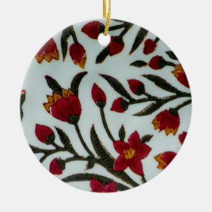 Rode bloemen keramisch ornament