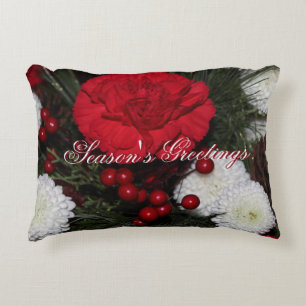 Rode Bloemen Kerst Huis Decorator Accent Kussen
