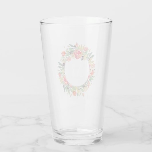 Rode Bloemen Kerst Krans Monogram Glas (Achterkant)