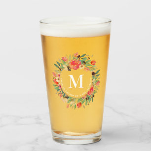 Rode Bloemen Kerst Krans Monogram Glas