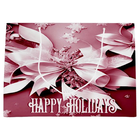 Rode Bloemen Kerstmis Geschenk Tas Groot Cadeauzakje (Voorkant)