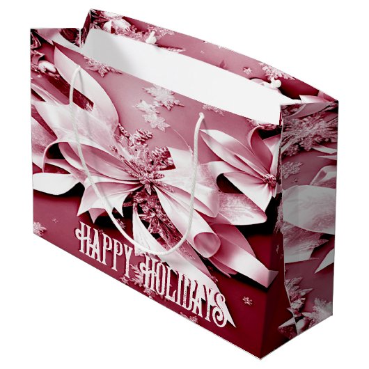 Rode Bloemen Kerstmis Geschenk Tas Groot Cadeauzakje (Achterkant Gekanteld)