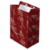 Rode Bloemen Kerstpatroon Medium Cadeauzakje (Voorkant Gekanteld)