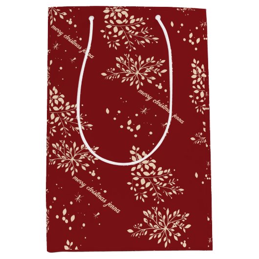 Rode Bloemen Kerstpatroon Medium Cadeauzakje (Voorkant)