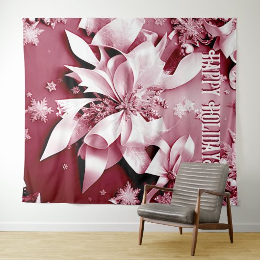 Rode Bloemen Kerstvakantie achtergrond Wandkleed (In Situ (horizontaal))