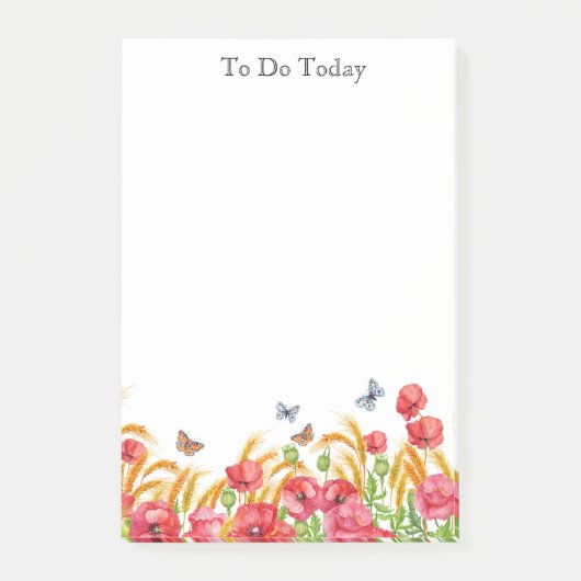 Rode Bloemen / Klaprozen en Vlinders Post it Notit Post-it® Notes (Voorkant)